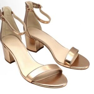 Women's Rose Gold Ankle-Strap Block Heel Sandals